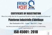 [토고] PIA(Plateform Industrial Adétikopé), 8월 1일 ISO 9001:2015—ISO 14001:2015—ISO 45001:2818 인증 획득