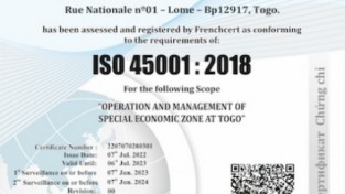 [토고] PIA(Plateform Industrial Adétikopé), 8월 1일 ISO 9001:2015—ISO 14001:2015—ISO 45001:2818 인증 획득