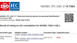 [특집-ISO/IEC JTC 1/SC 17 활동] 14. Result of voting on CD consultation for ISO/IEC 7816-3 AM 1